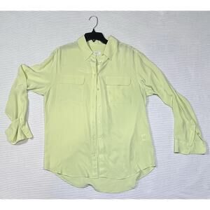 Equipment Femme Shirt Women L 100% Silk Yellow Button Up Long Sleeve Blouse